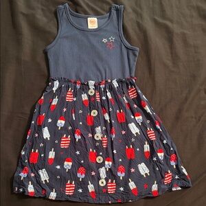 Navy Blue Sleeveless Kids Dress with Red and White Pattern